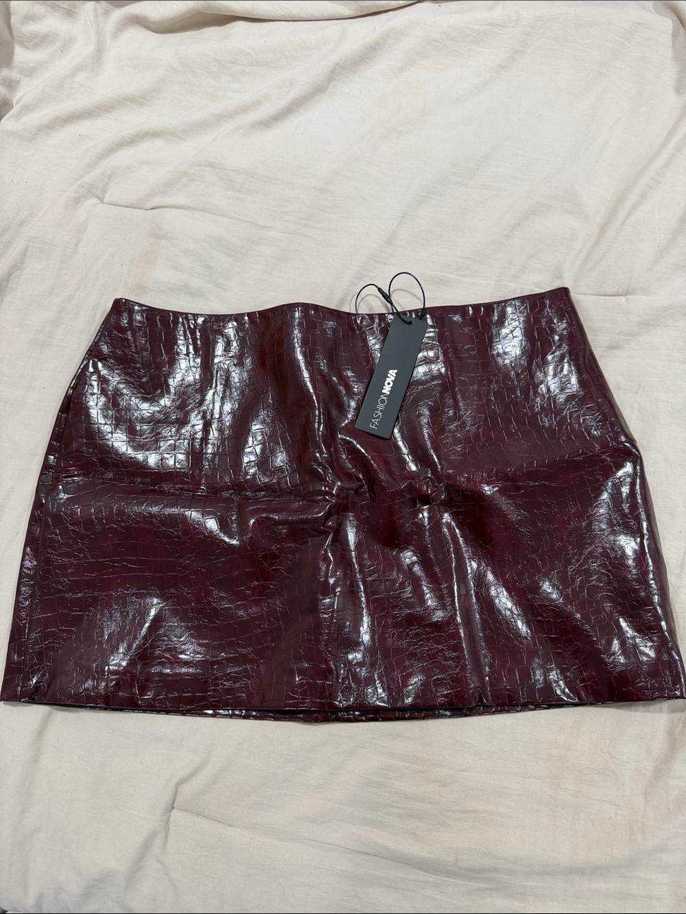 FASHION NOVA Wine Faux Croc Mini Skirt